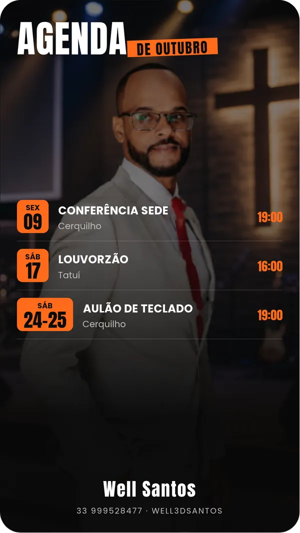 Template laranja de agenda do HARMOMIX com três compromissos de exemplo