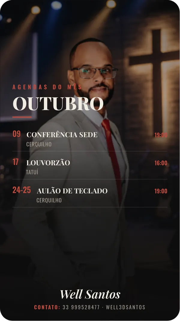 Template vermelho de agenda do HARMOMIX com três compromissos de exemplo